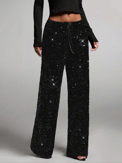 🍂LAST DAY SALE 70% OFF👍💖Women's Sequin Sparkle Wide Leg Pants with Elastic Waistband