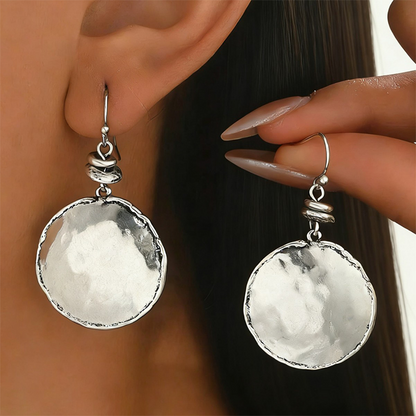 💫Vintage Hammered Metal Drop Earrings– Lightweight Geometric Statement Jewellery ✨-Q