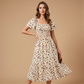 🌿 Summer Floral Smocked Dress with Square Neck — Wear to Beach, Brunch or Evening-Q