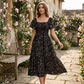 🌿 Summer Floral Smocked Dress with Square Neck — Wear to Beach, Brunch or Evening-Q